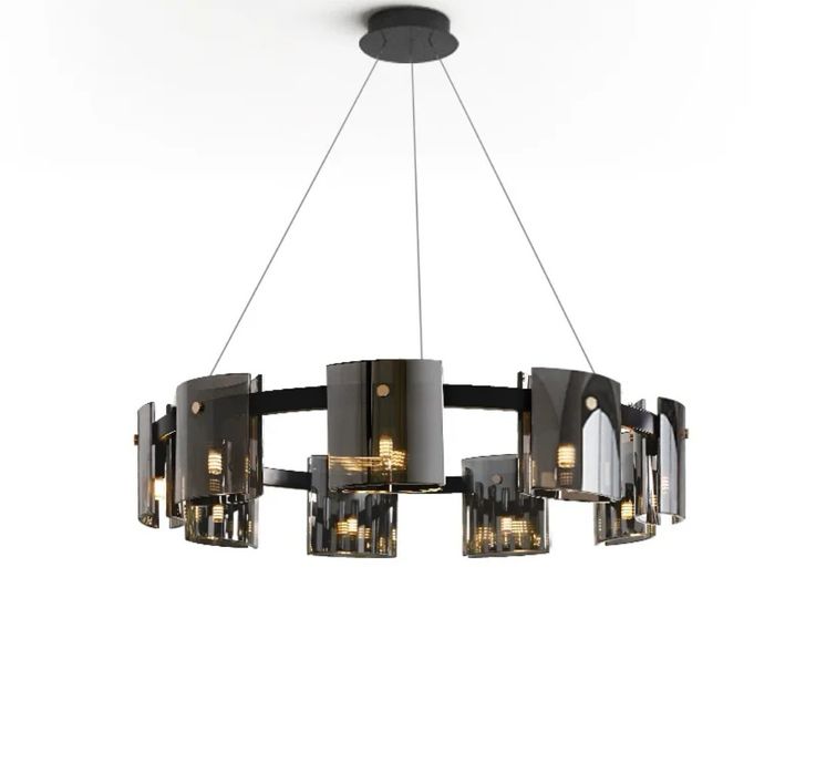 LED луксозно опушено сиво кехлибарено стъкло висящо таванно осветление