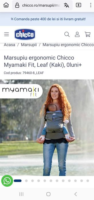 Marsupiu/sistem purtare Chicco Myamaki Fit, Gri, de la 0 luni