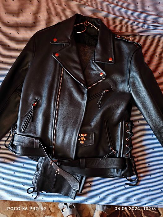 Geaca moto/rock piele naturala | Baieti | Fermoar si curea