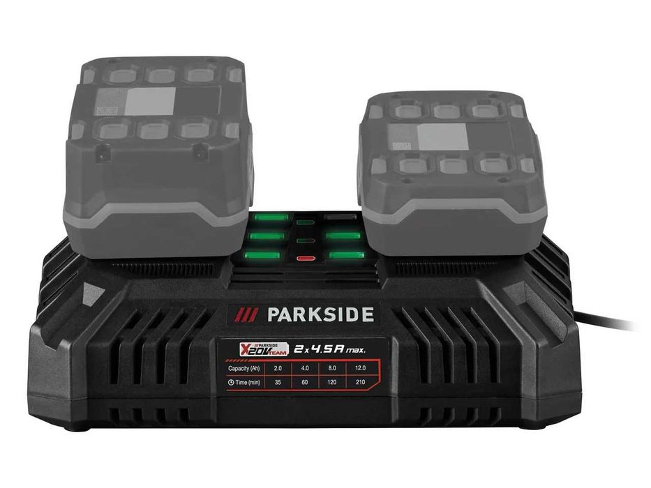 НОВИ! Двойно зарядно устройство Parkside PDSLG 20 B1 - за бързо зареждане на 20V батерии