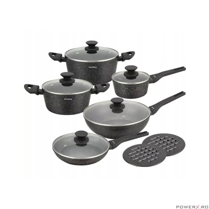 Set 12 piese, oala cu capac 4.4l, 2.4l, 1.2l, tigaie 28cm, 24cm,