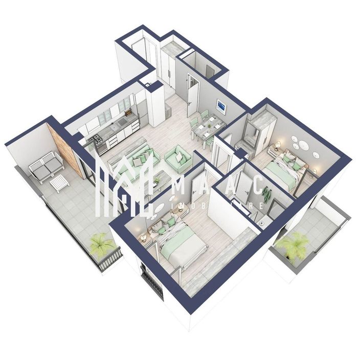 Apartament 3 camere | Balcoane 16.2 mp | Etaj 1 | Turnisor
