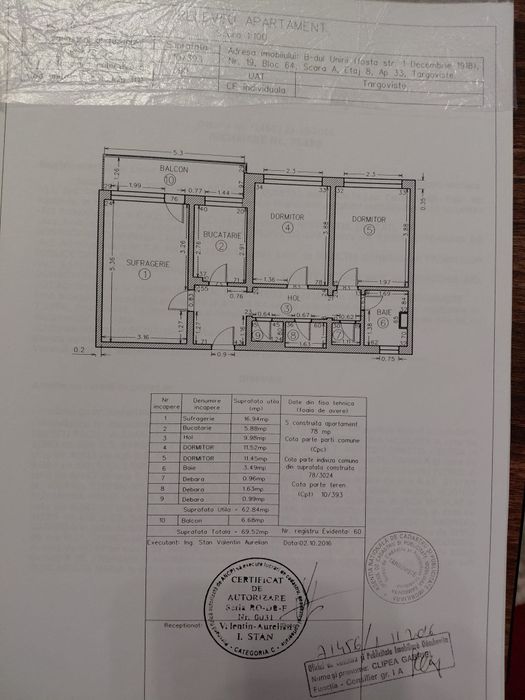 Vând apartament 3 camere(78mp), Bulevardul Unirii, Micro 6, Targoviste