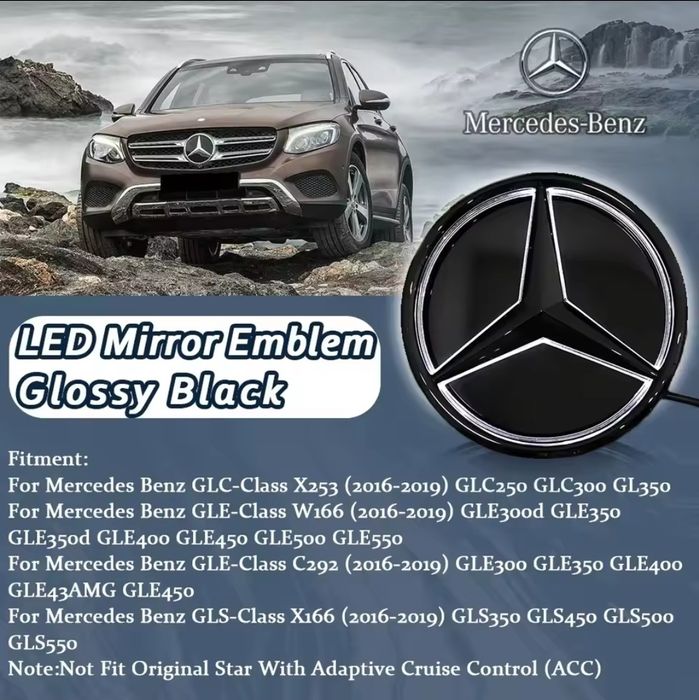 Emblema Logo Mercedes Luminata Luminoasa LED alb GLC GLE GLS