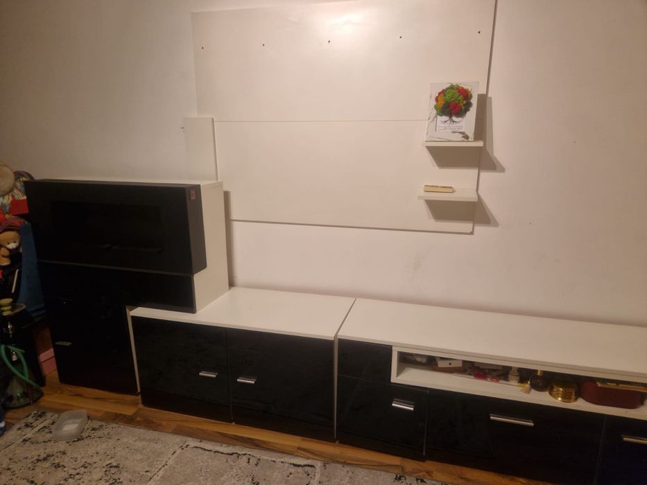 Mobilier living cu șemineu pe bioetanol – stil scandinav – negru