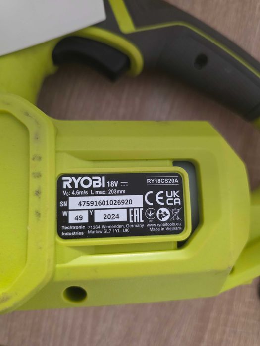 RY18CS20A-0 Fierăstrău cu lanț 18V ONE+, bară 20 cm, viteză lanț 4,6 m/s, Defecta