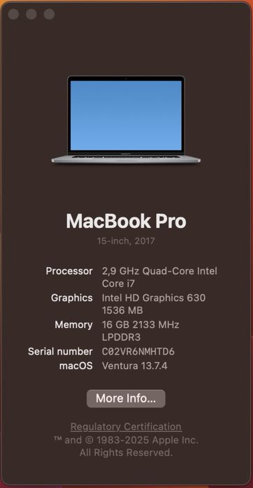 MacBook Pro 15" 2017 | i7 2.9 GHz | 16 GB RAM | SSD 512 GB | Impecabil