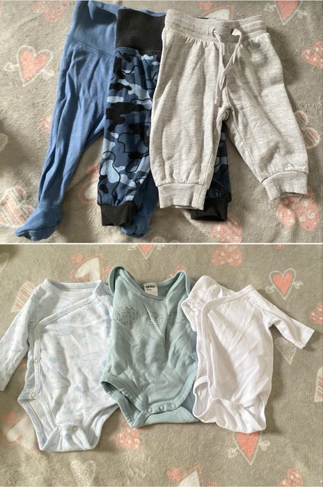 Lot bodyuri, pantaloni, set caciuli bebe baiat 50/56