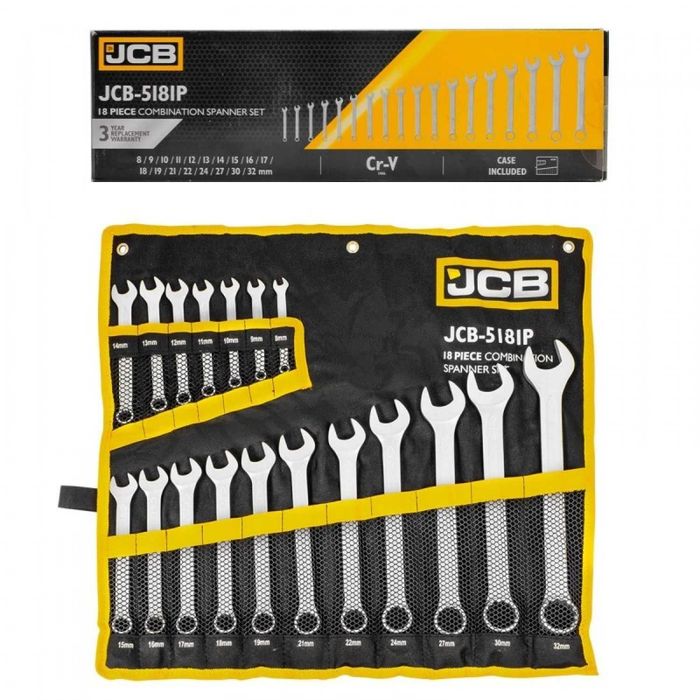 НЕМСКИ Комплект Звездогаечни Ключове JCB 18бр 8-32мм + ЛЕД ФЕНЕР