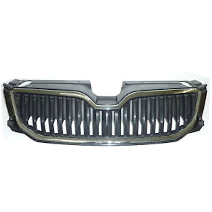 Grila radiator, masca fata Skoda Octavia (5e), 01.2013-05.2017, parte montare centrala, complet, crom/negru, cu ornament cromat, 69C105-3, Aftermarket 5E0853651
