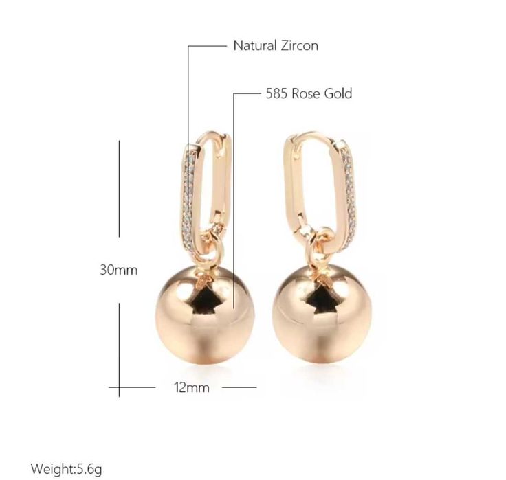 GP10, cercei placati aur 14k,incuietoare sigura,bile, zirconiu alb,noi