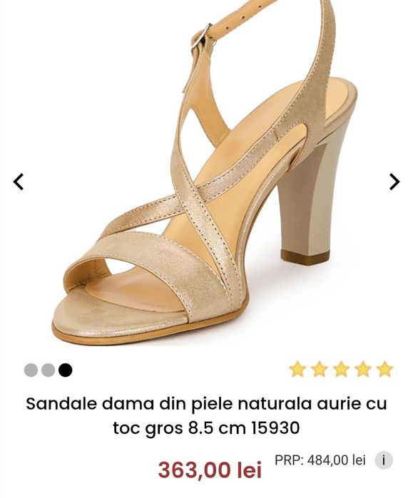 Vând sandale din piele naturala culoare bej, înălțime toc 8.5 cm.