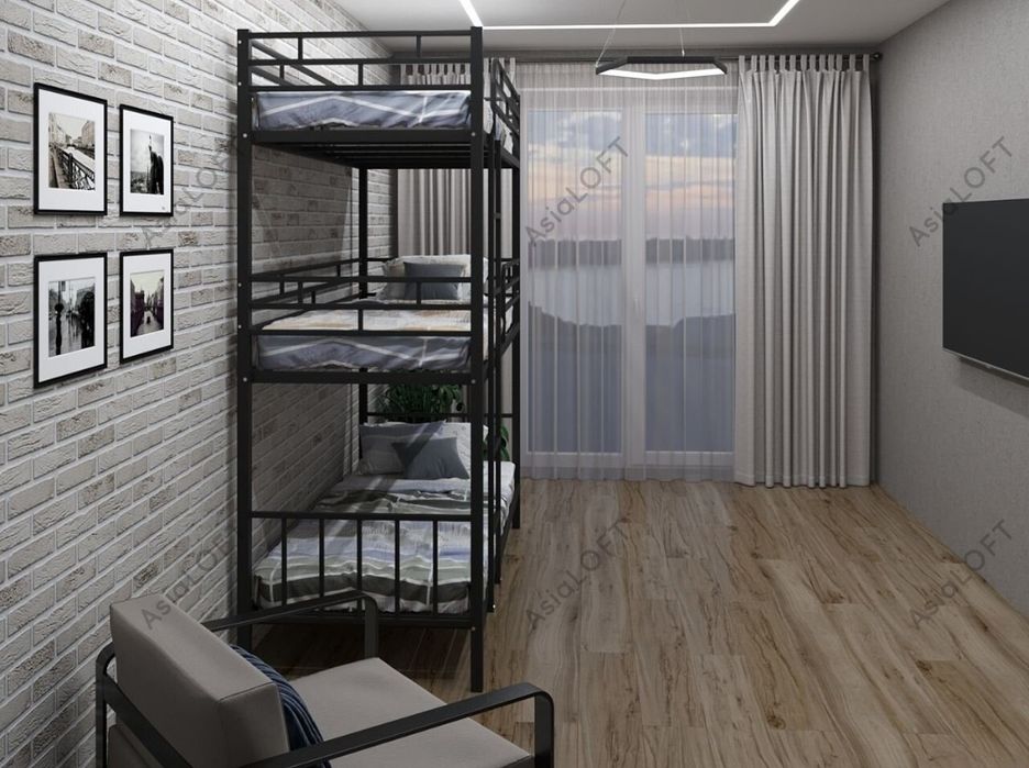 Металлическая Трёхместная кровать, Разборная  От Производителя,