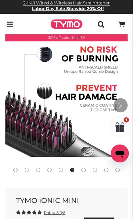 Perie indreptat parul,portabil, Tymo Ionic Mini, ionic,invelis ceramic