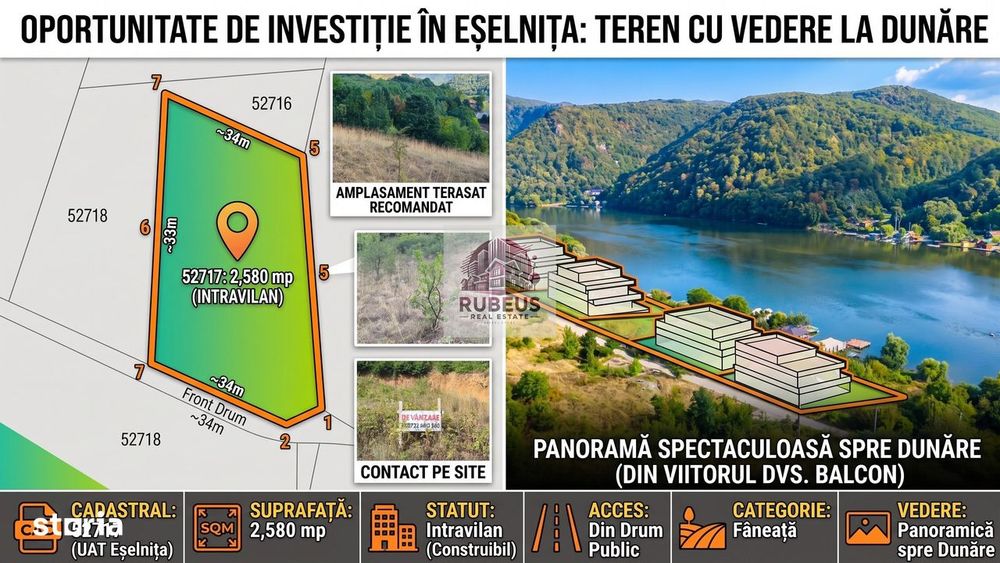 Teren intravilan 2.580 mp Eșelnița, acces DN57, ideal turism, locuinte
