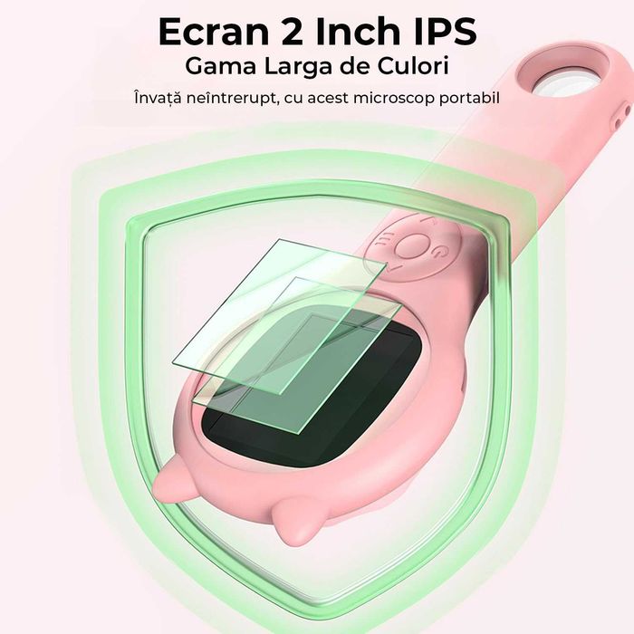 Microscop pentru Copii Digital, Zoom, Foto/Video, Roz, Cadou copii