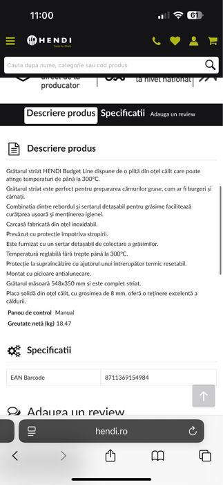 Grill electric profesional striat HENDI, 550x430x240mm