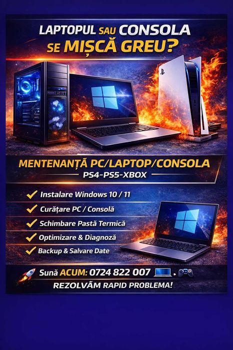 Reparatii Laptop/PC/Console–Instalare Windows,Mentenanta