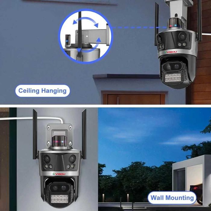 Camera de Supraveghere Tripla WIFI Visoli® P11 Zoom, 12MP Rezolutie 6K