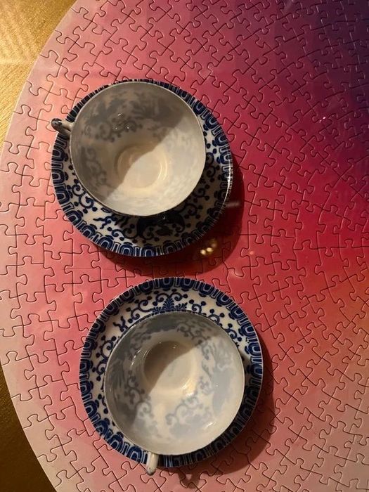 Set Duo 2 cesti noi de cafea, cu farfuriute, Made in Japan