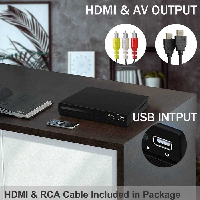 Tojock HDMI AV HD TV DVD плейър Коаксиален изход AV кабел USB вход Без регионално кодиране