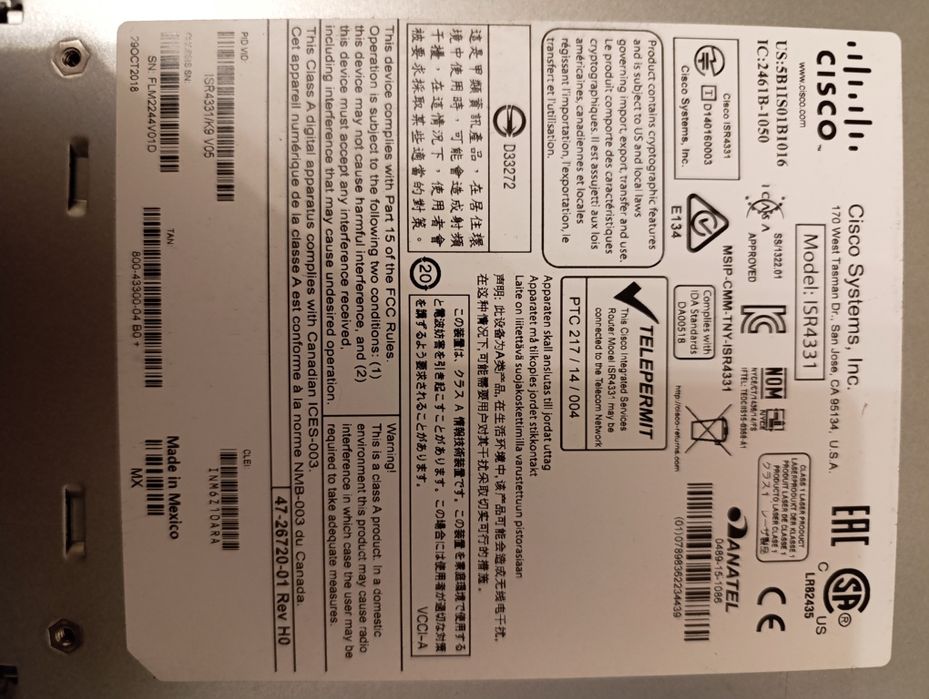 Рутер  Cisco ISR 4331 с 6-портов SM-X-6X1G модул и 100GB SSD