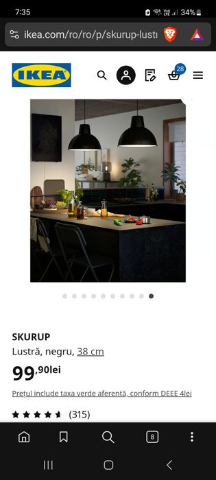 Lustra IKEA SKURUP 38 cm