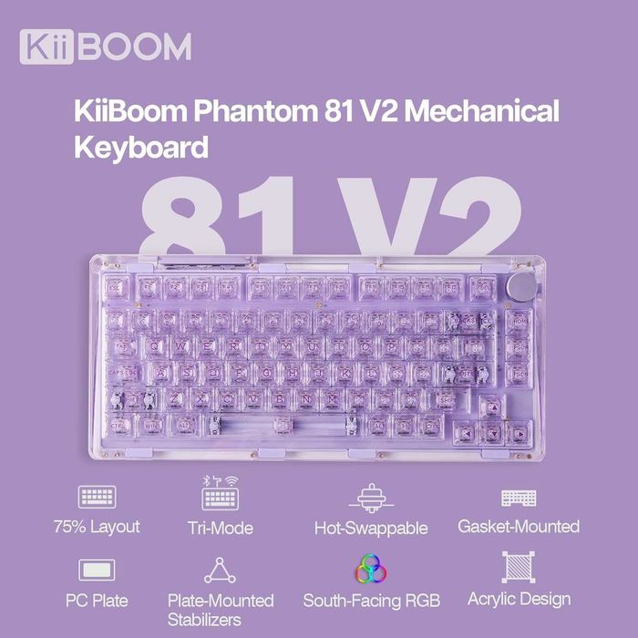 Геймърска механична клавиатура KiiBoom Phantom 81 V2 прозрачна RGB
