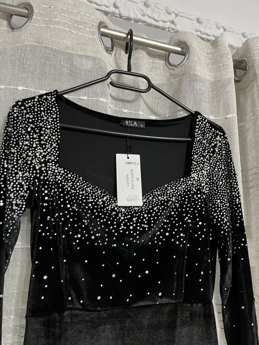 Rochie lunga din catifea, neagra