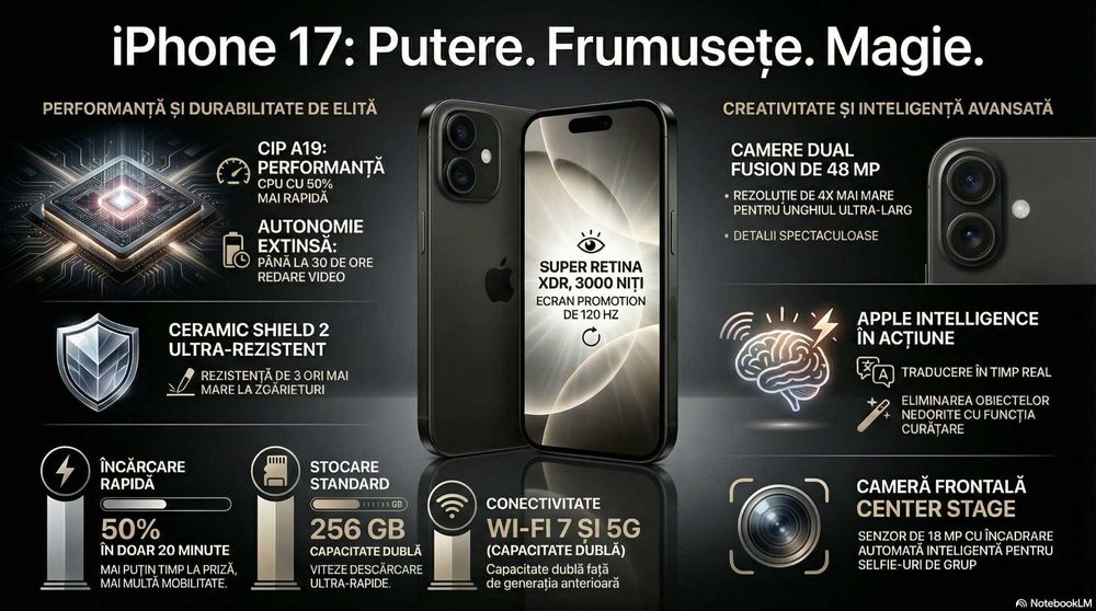 iPhone 17, negru, nou, sigilat, garantie 2 ani, 256 GB