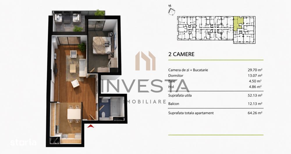 Apartament 2 camere, etaj intermediar, vedere panoramica, zona Sopor!
