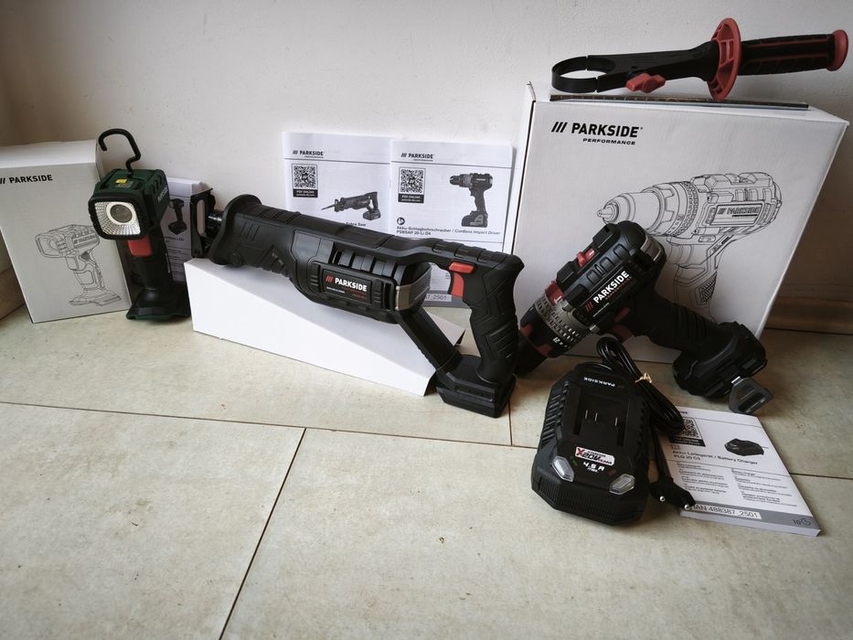 Ударерен винтоверт,саблен трион,прожектор и зарядно 20V 4,5A Парксайд