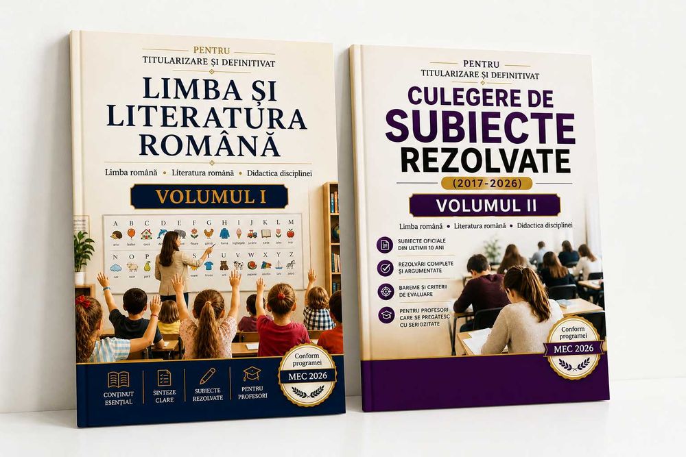 Pregatire Titularizare si Definitivat Limba si Literatura Romana – Sinteze + Subiecte rezolvate (2017–2026), 2 volume, ghid complet pentru profesori