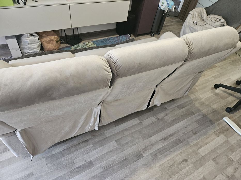 MOBEXPERT LOUIS XL Canapea 3 locuri, 2 reclinere, stofă. 2 seturi de huse.