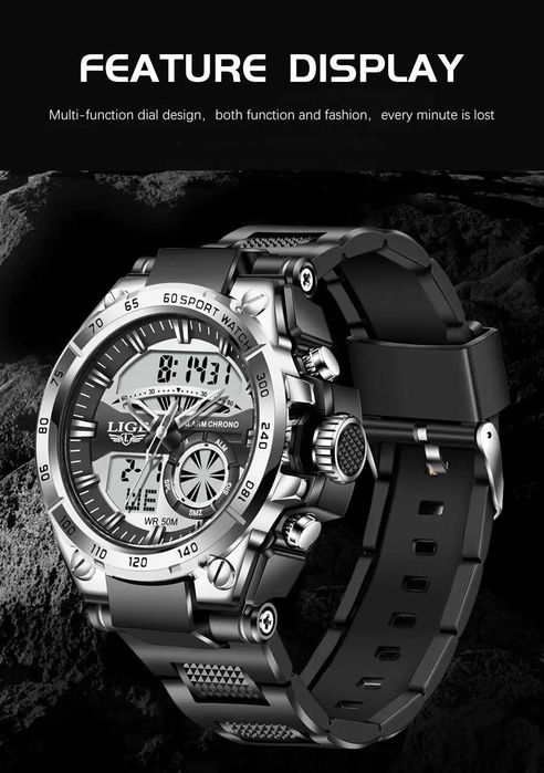 Водоустойчив кварцов мъжки часовник LIGE Sports Watch