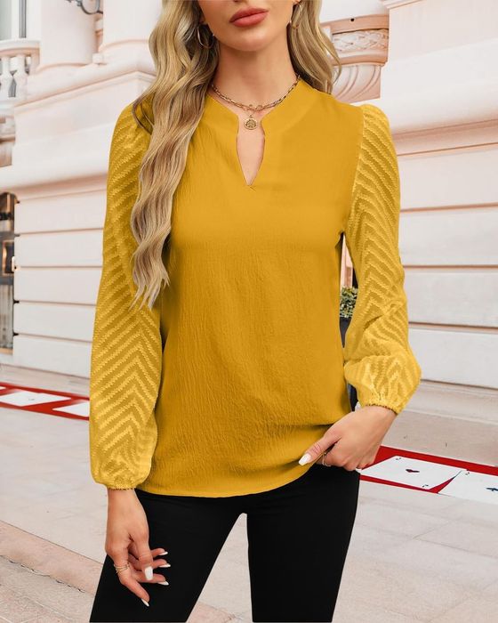 Bluză damă elegantă galben muștar mâneci dantelă XXL