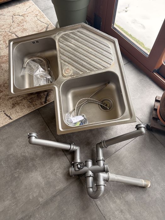 Chiuveta bucatarie FRANKE de colt, 2 cuve, inox satinat+ baterie