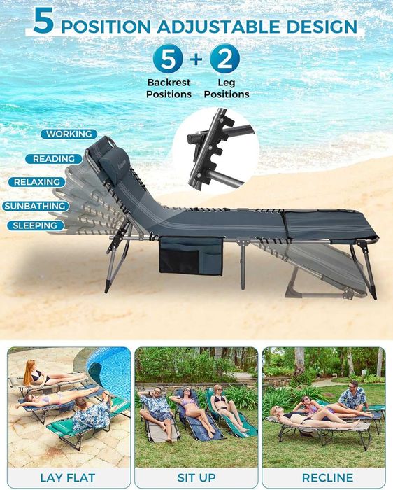 KingCamp Сгъваем шезлонг с отвор за четене, 5 позиции