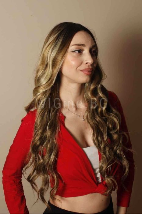 Дълга къдрава тъмноруса лейс фронт перука Лана