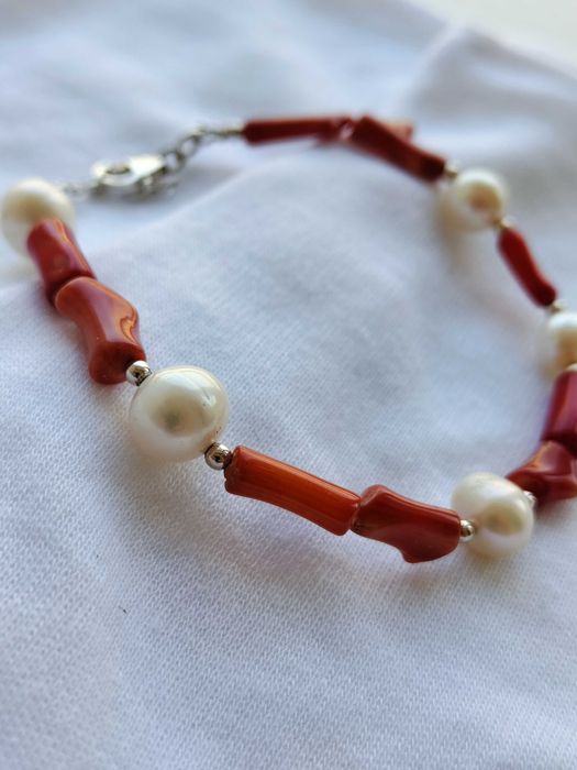 (REZ) 925-Bratara Cu Coral Si Perle