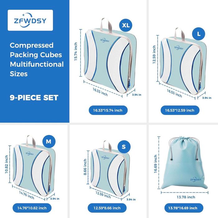 Комплект органайзери за куфар 9 части, пътни чанти за багаж