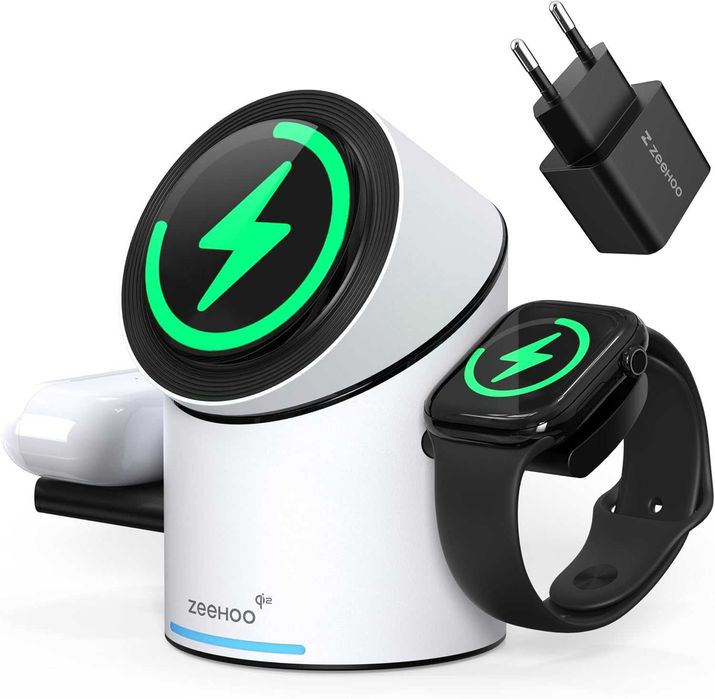 Безжична зарядна станция 3-в-1 ZEEHOO Qi2 за Apple (Нова)
