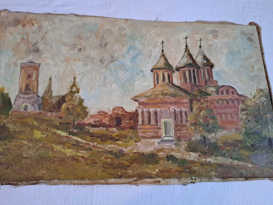 pictura pe panza romaneasca veche 85/50 cm