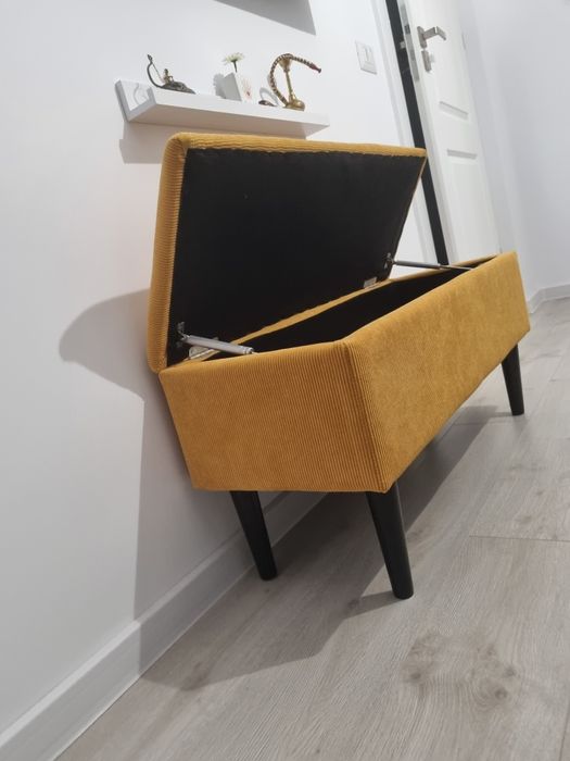 Taburet galben-muștar cu depozitare, gata montat!