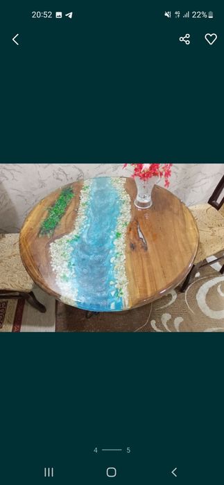 Oynali stol, epoksi smala, qatron stol