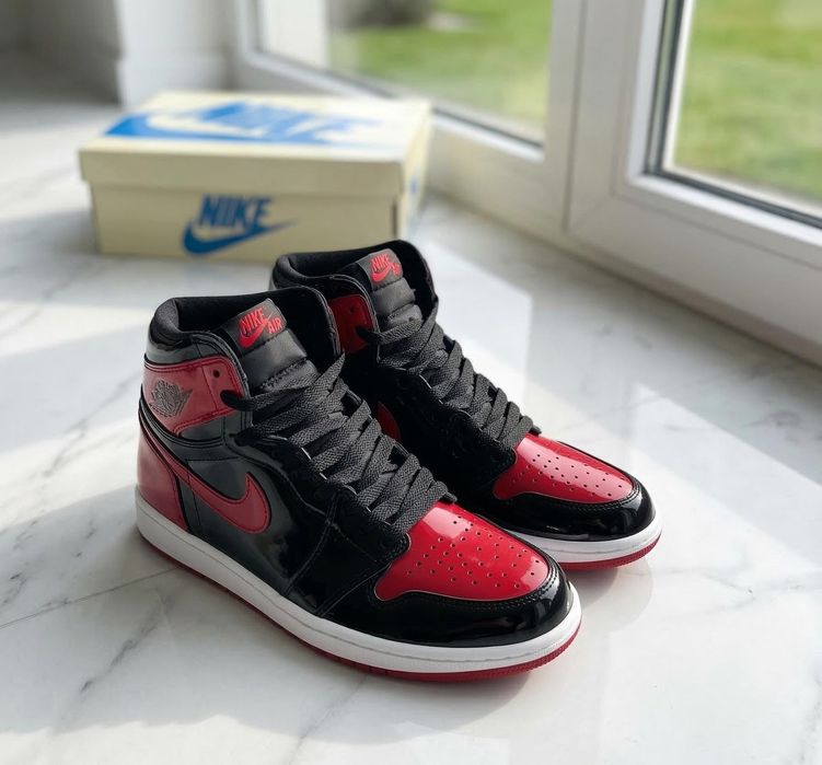 Adidasi Jordan 1 High Patent Bred Premium