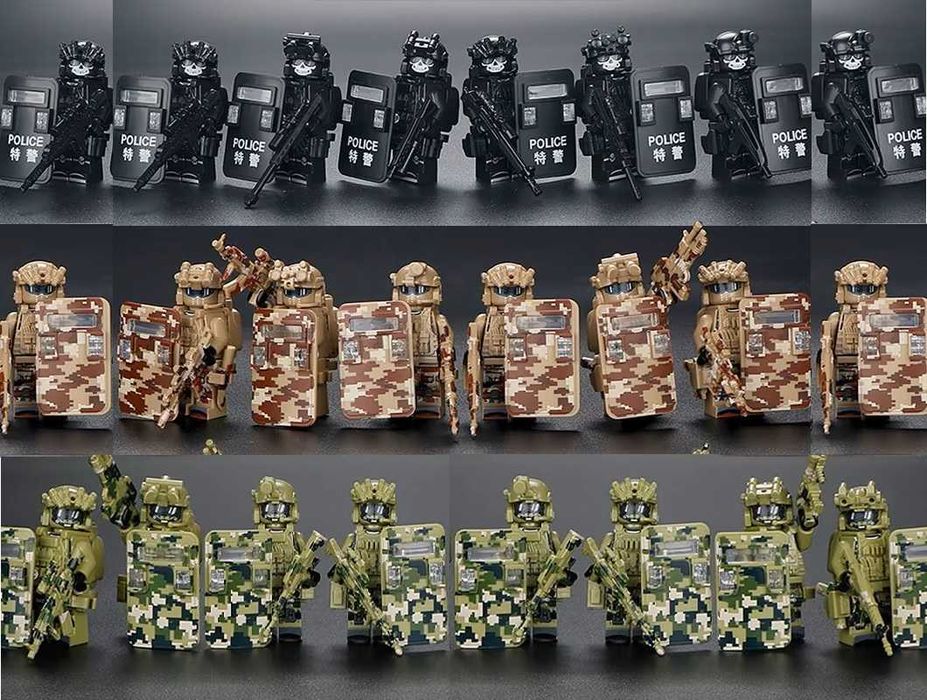 Set 8 figurine tip Lego cu 10 accesorii diferite si scuturi