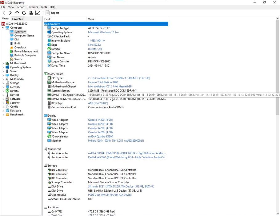 Lenovo P900 2* Xeon E5-2660 v3, 32GB RAM, Quadro K4200, 512GB SSD