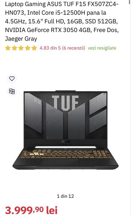 Laptop Gaming ASUS TUF F15 1.5 TB SSD