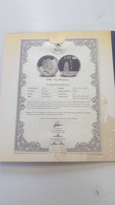 Юбилейна монета 70 години от сватбата на кралица Елизабет.